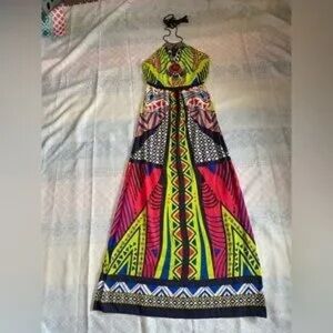 Flying Tomato Neon Green and Hot Pink Geometric Maxi Dress